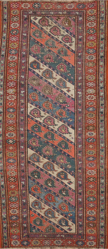 Pre-1900 Antique Kazak Vegetable Dye Wool Rug 4x8