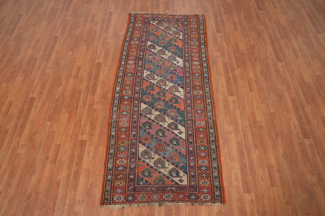 Pre-1900 Antique Kazak Vegetable Dye Wool Rug 4x8