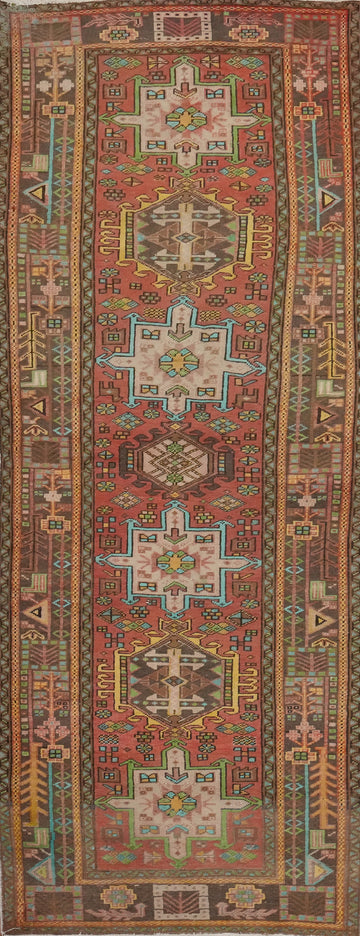 Vintage Geometric Heriz Persian Runner Rug 4x10