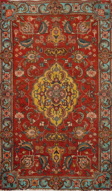 Vintage Floral Red Tabriz Persian Rug 3x5