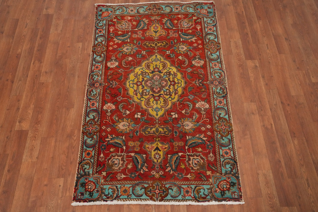 Vintage Floral Red Tabriz Persian Rug 3x5