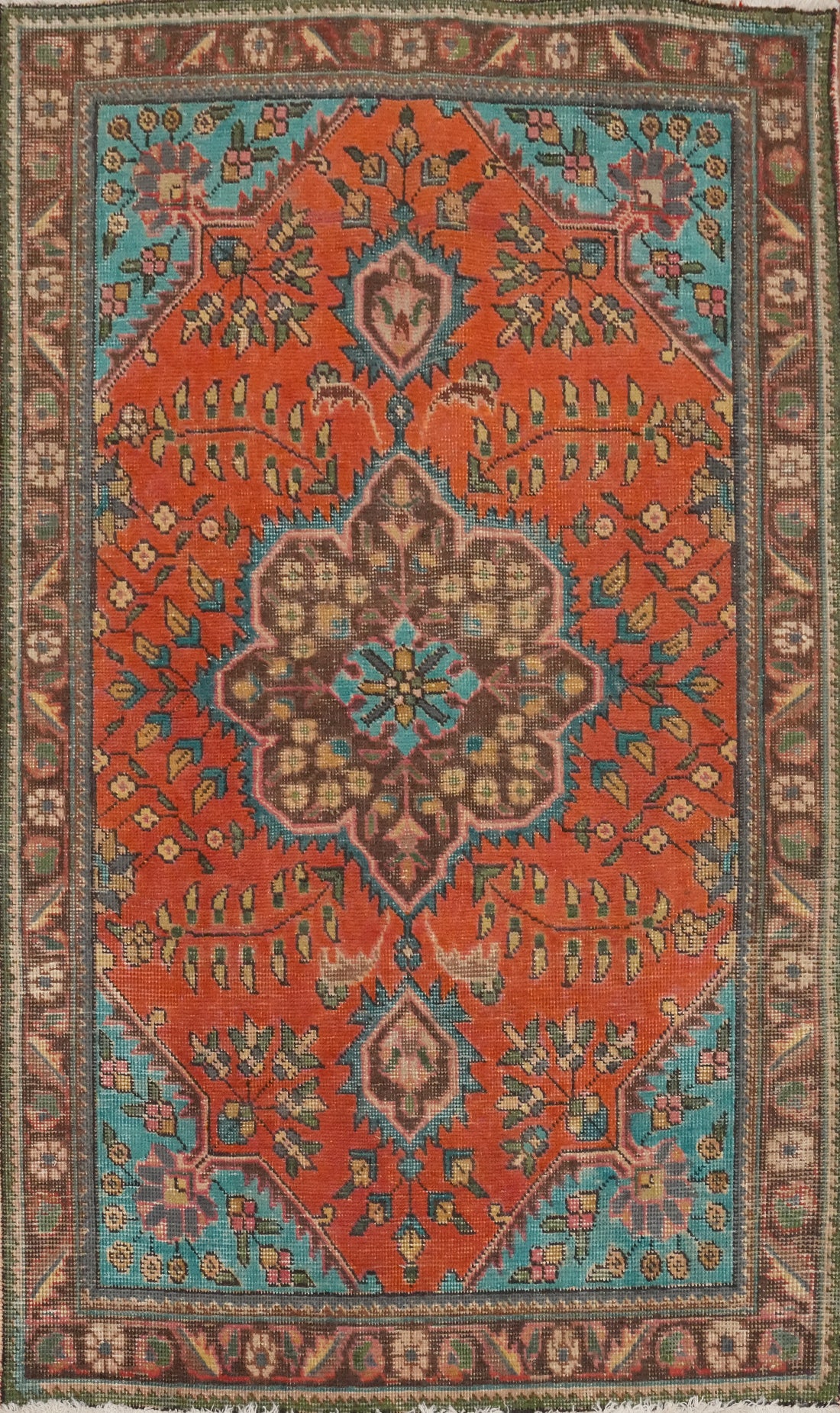 Orange Wool Floral Tabriz Persian Rug 3x5