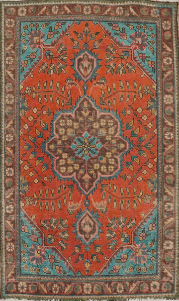 Orange Wool Floral Tabriz Persian Rug 3x5