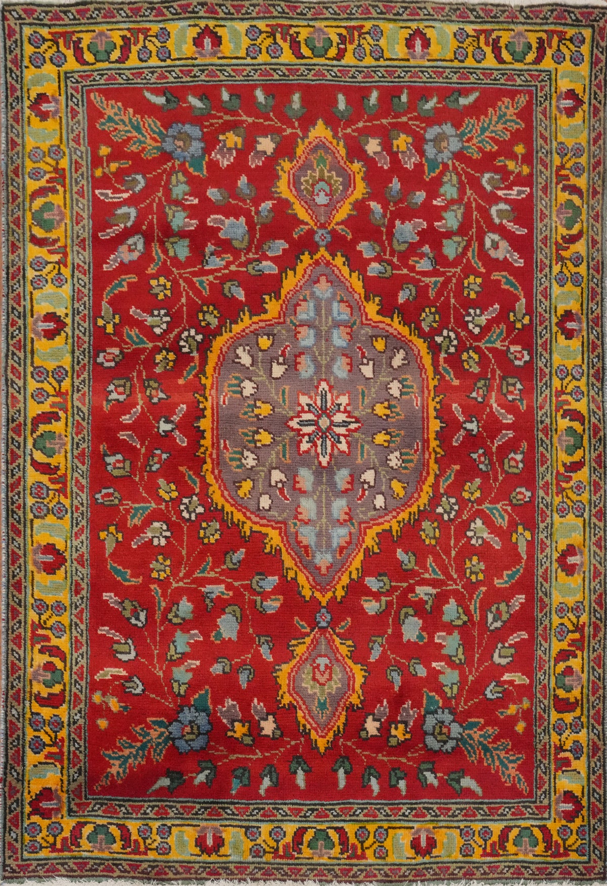 Red Floral Wool Tabriz Persian Rug 3x5