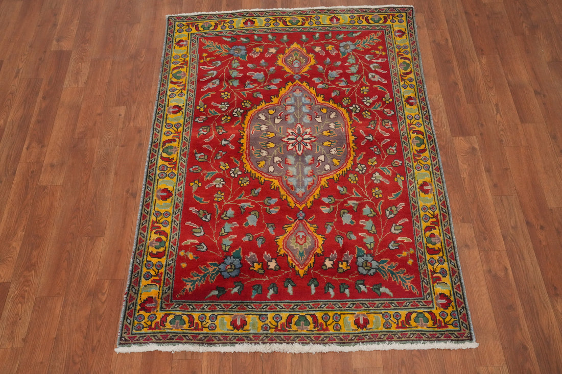 Red Floral Wool Tabriz Persian Rug 3x5