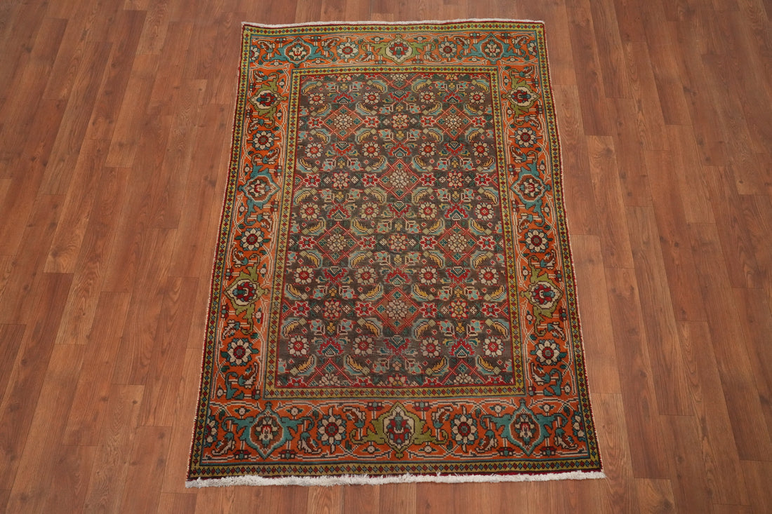 Vintage Wool Geometric Tabriz Persian Rug 3x5
