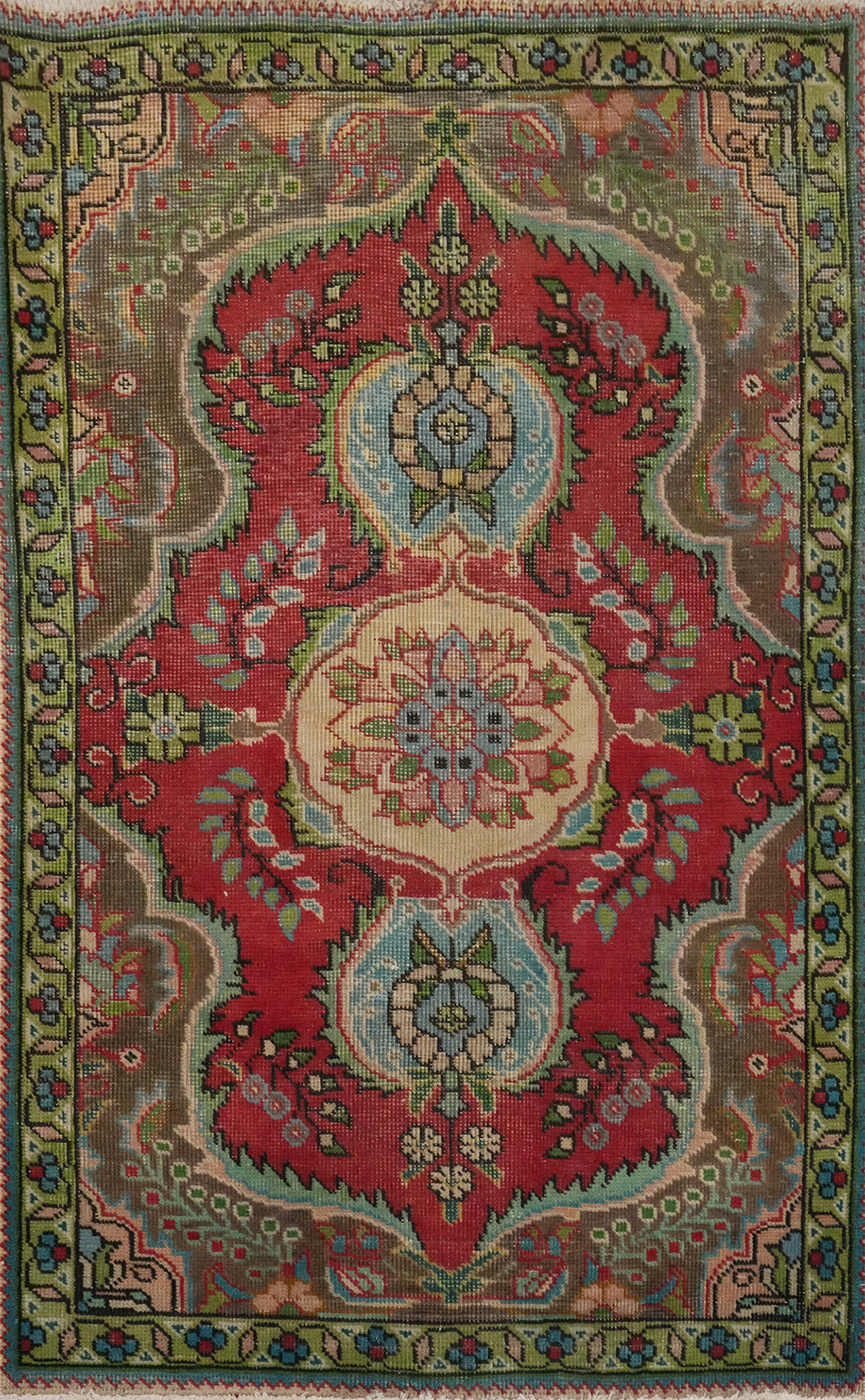 Handmade Wool Vintage Tabriz Persian Rug 3x5