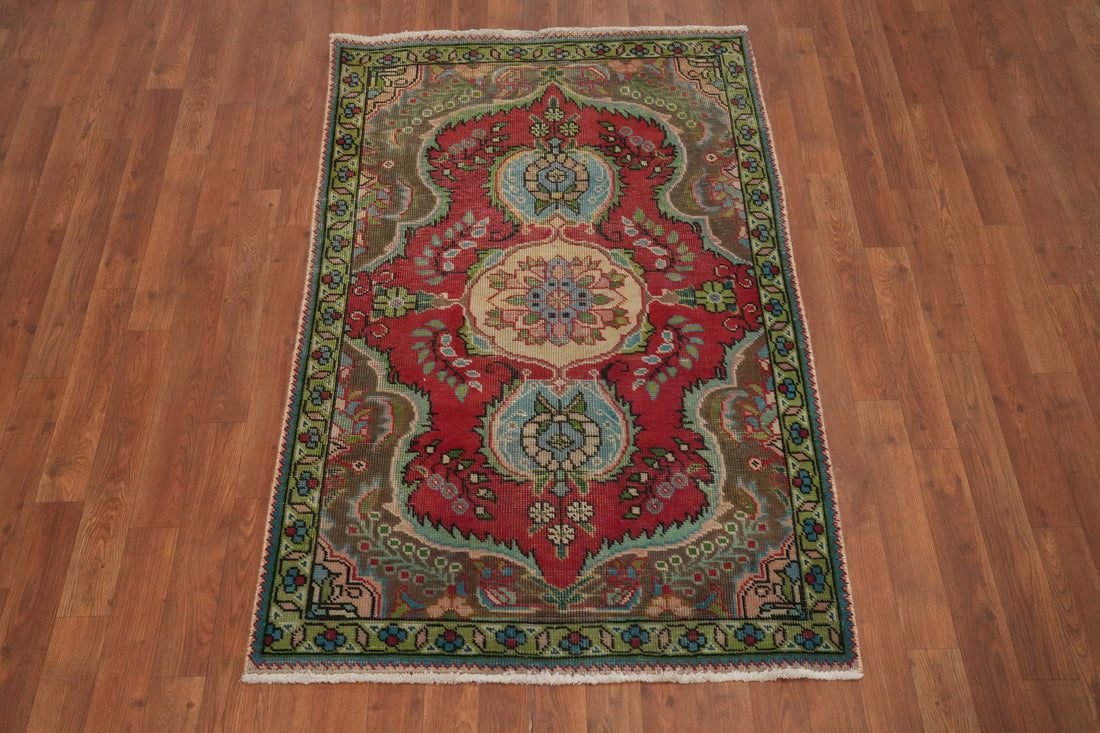 Handmade Wool Vintage Tabriz Persian Rug 3x5