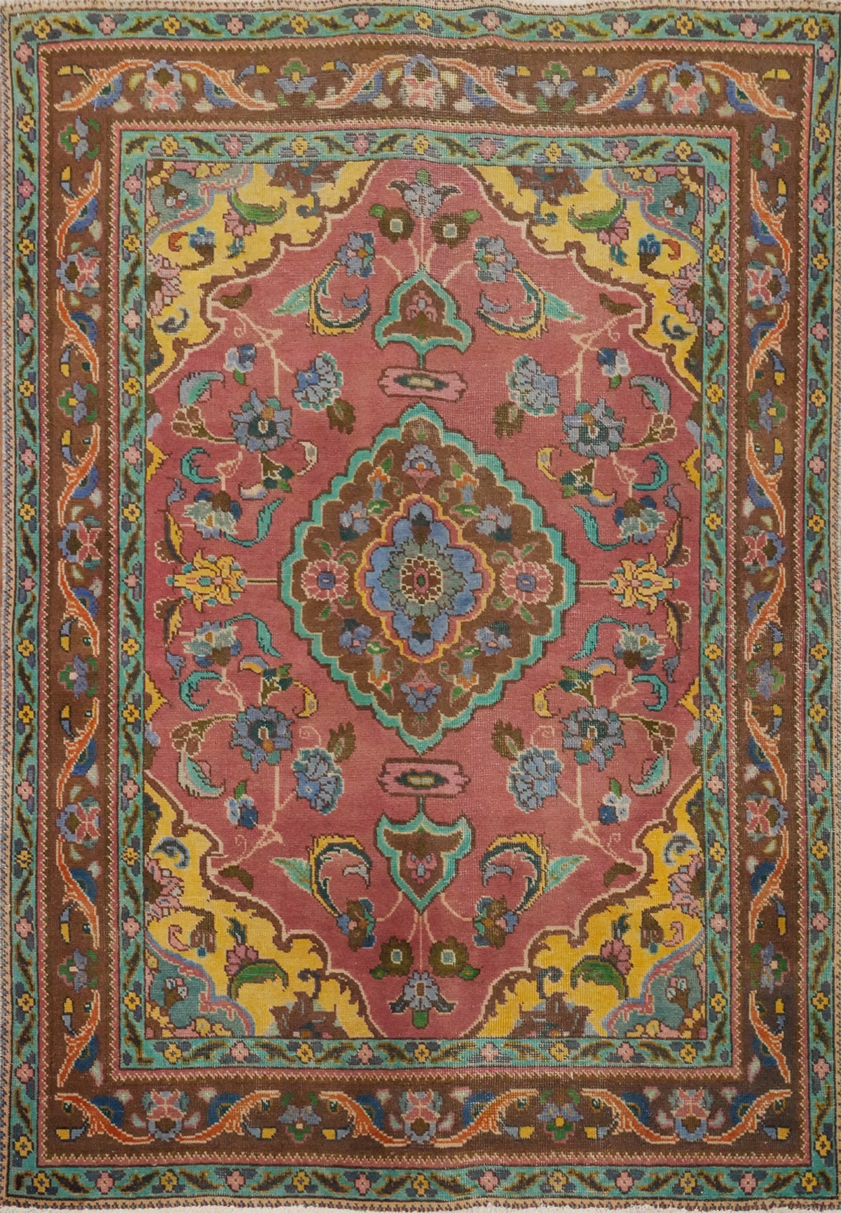 Pink Floral Wool Tabriz Persian Rug 4x6