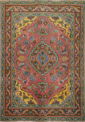Pink Floral Wool Tabriz Persian Rug 4x6