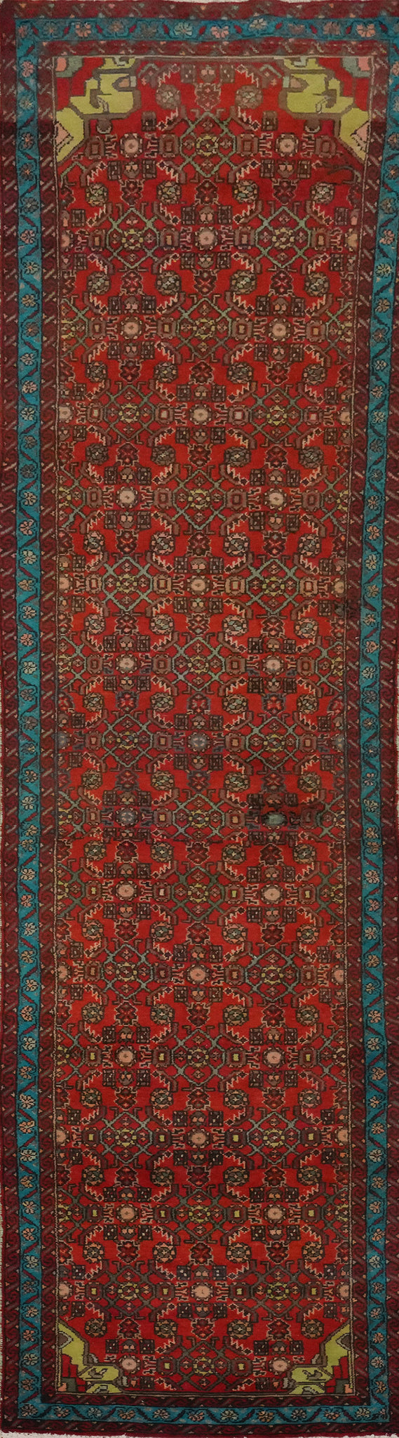 Vintage Red Wool Hamedan Persian Runner Rug 3x11