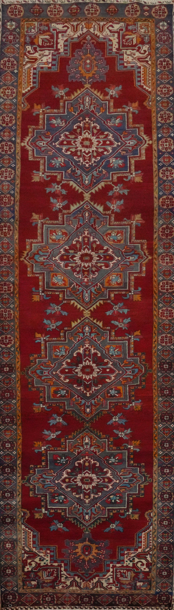 Red Geometric Tabriz Persian Runner Rug 4x14