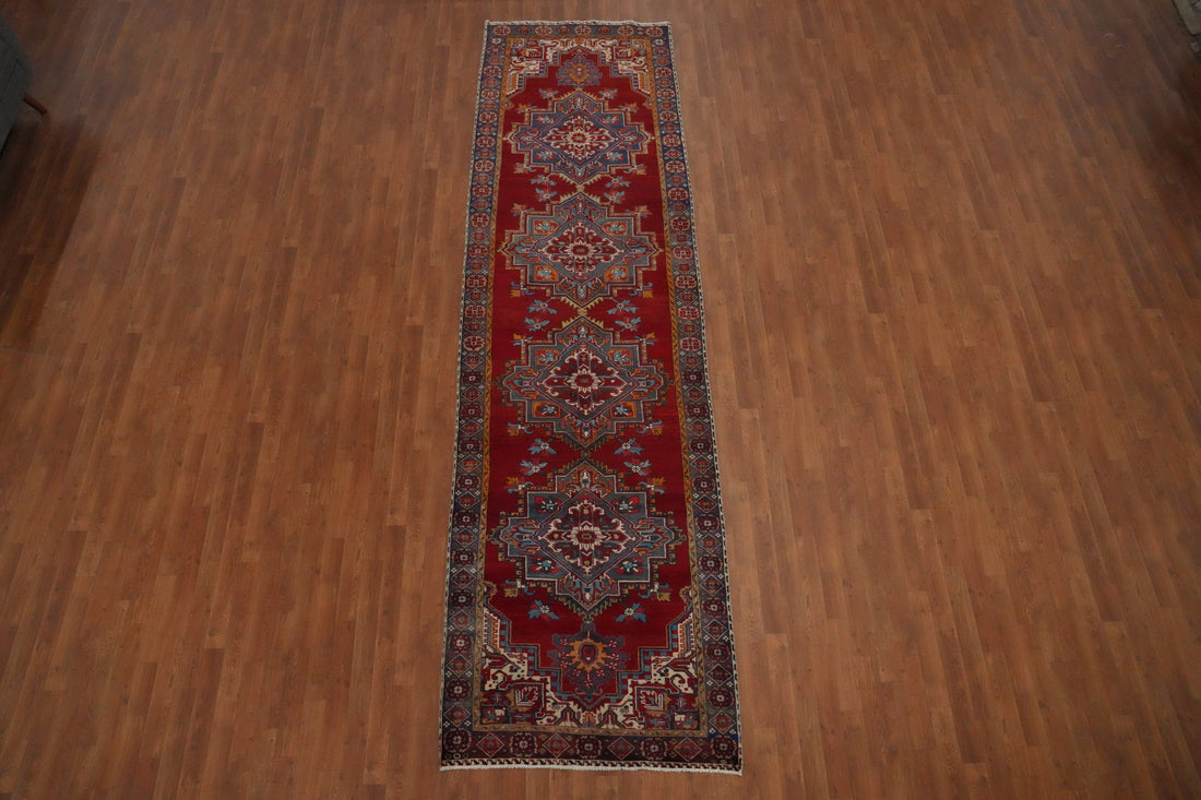 Red Geometric Tabriz Persian Runner Rug 4x14