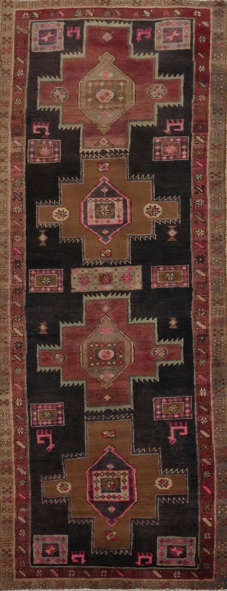 Tribal Geometric Ardebil Persian Runner Rug 3x9