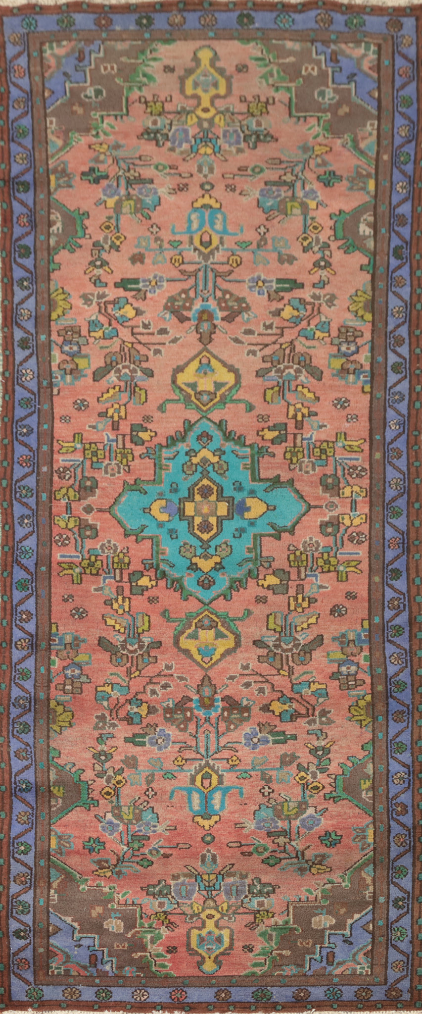Vintage Pink Hamedan Persian Runner Rug 3x9