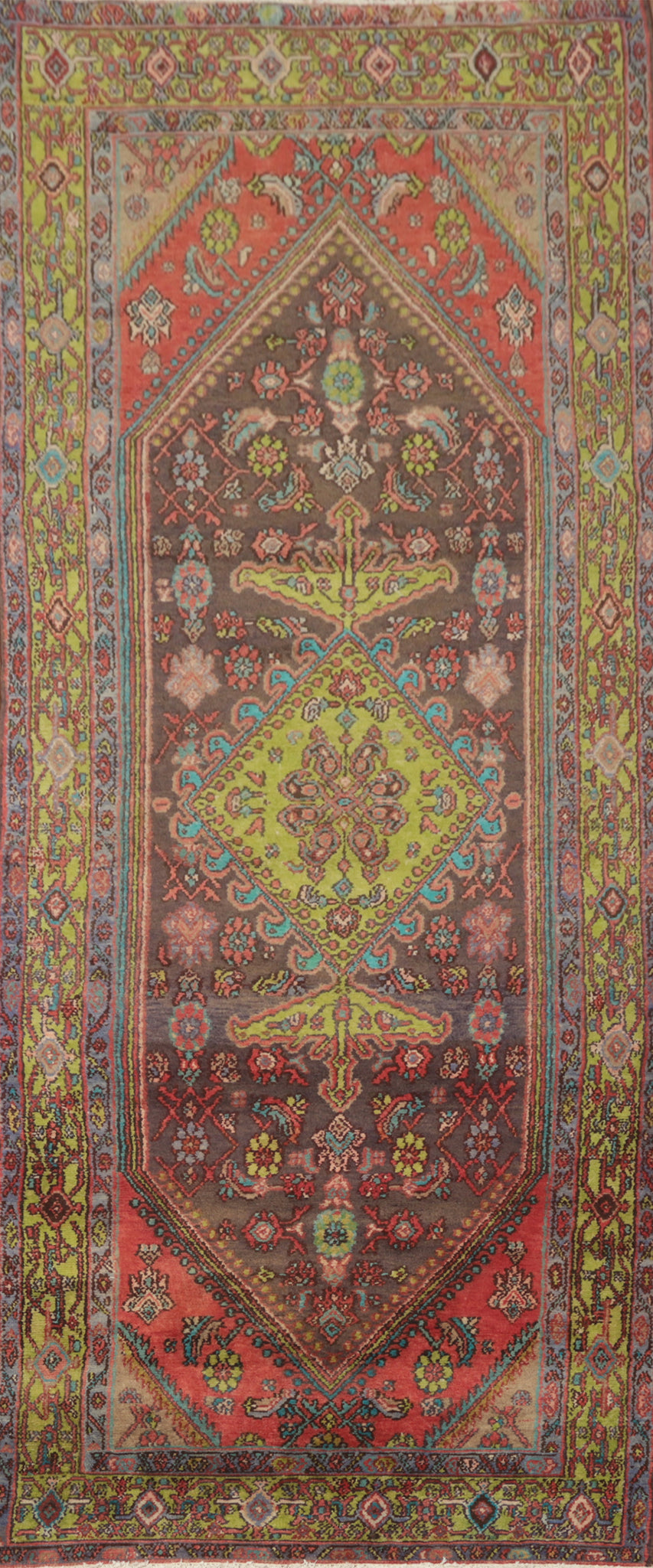 Vintage Wool Geometric Bibikabad Persian Runner Rug 4x11