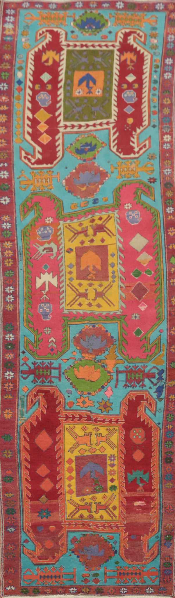 Geometric Blue Ardebil Persian Runner Rug 3x11