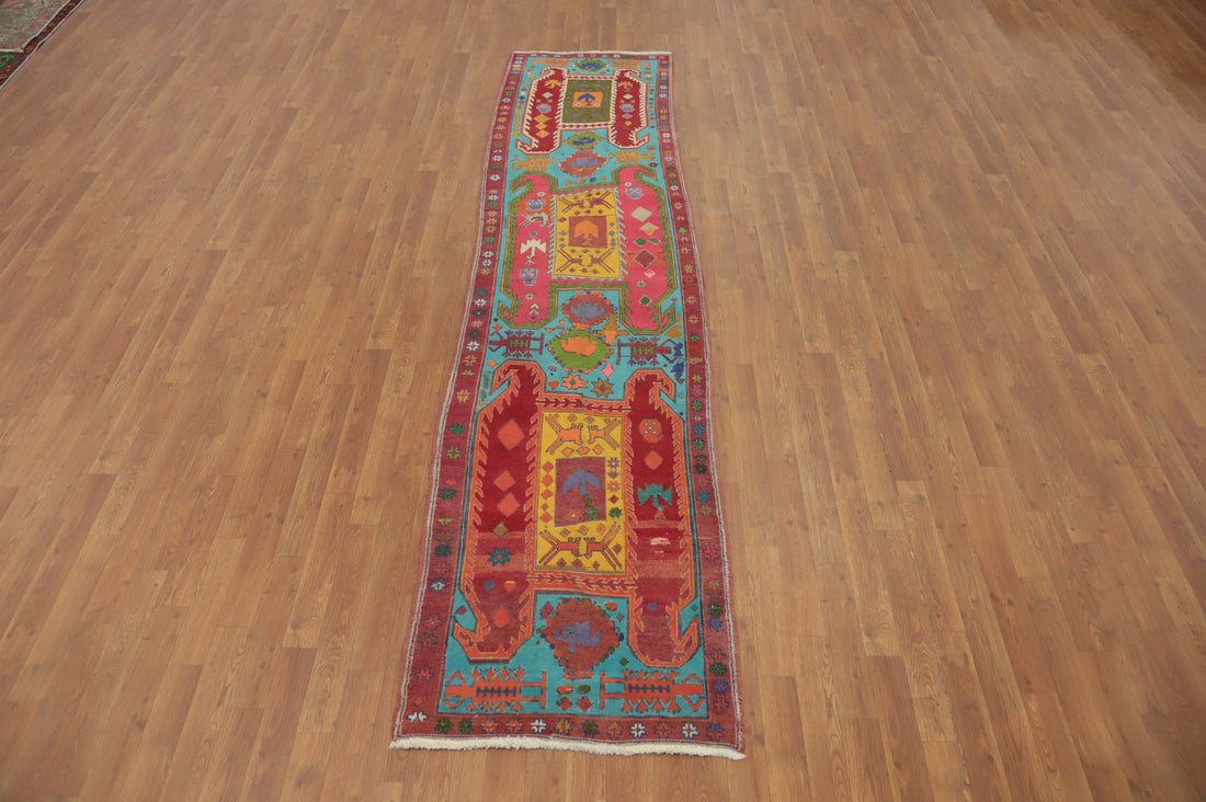 Geometric Blue Ardebil Persian Runner Rug 3x11