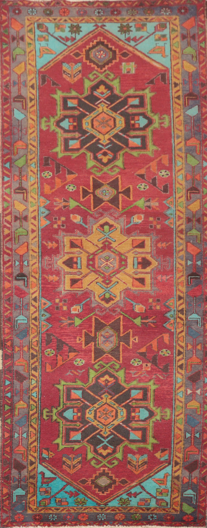 Red Geometric Ardebil Persian Runner Rug 3x10