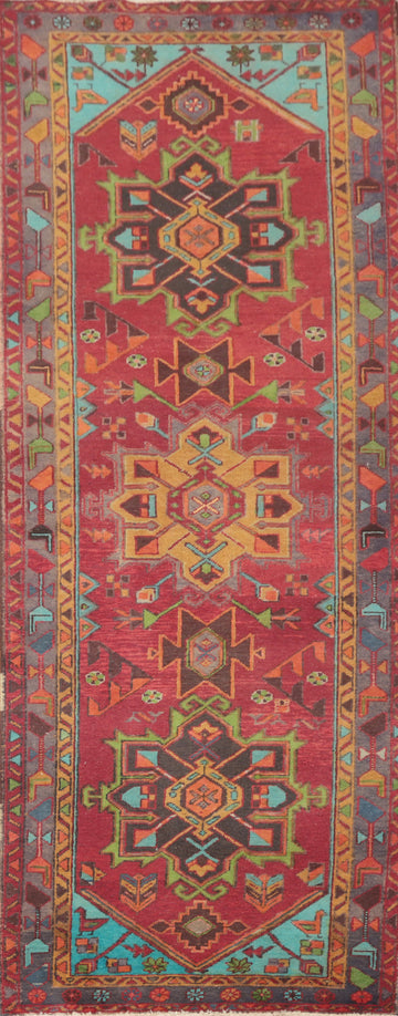 Red Geometric Ardebil Persian Runner Rug 3x10