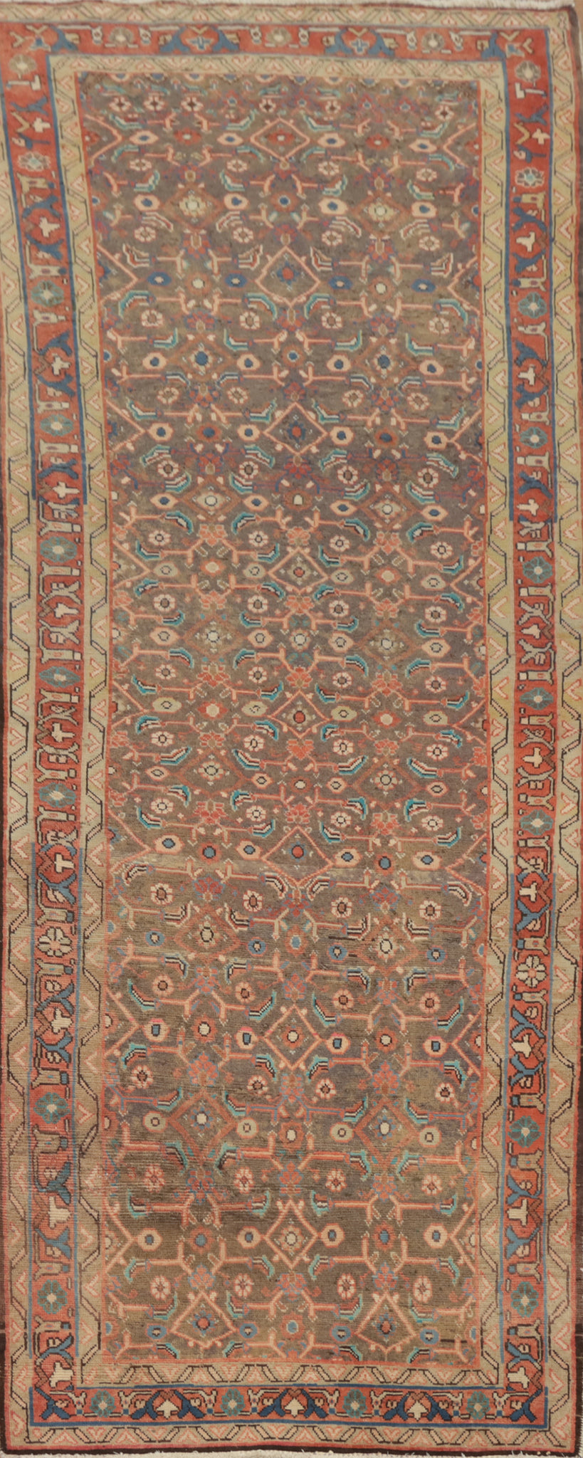 Vintage Wool Geometric Mahal Persian Runner Rug 3x10