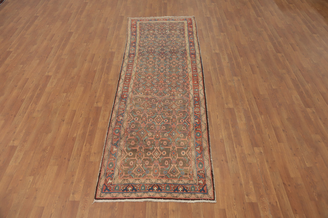 Vintage Wool Geometric Mahal Persian Runner Rug 3x10