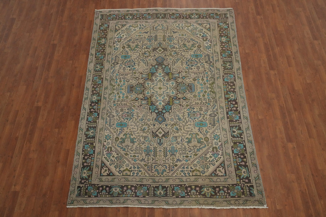 Vintage Geometric Tabriz Persian Area Rug 6x9