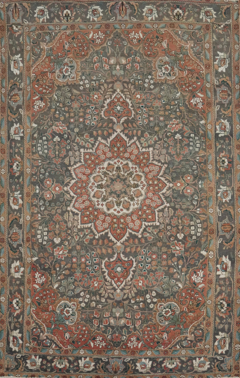 Traditional Gray Floral Tabriz Persian Area Rug 7x10