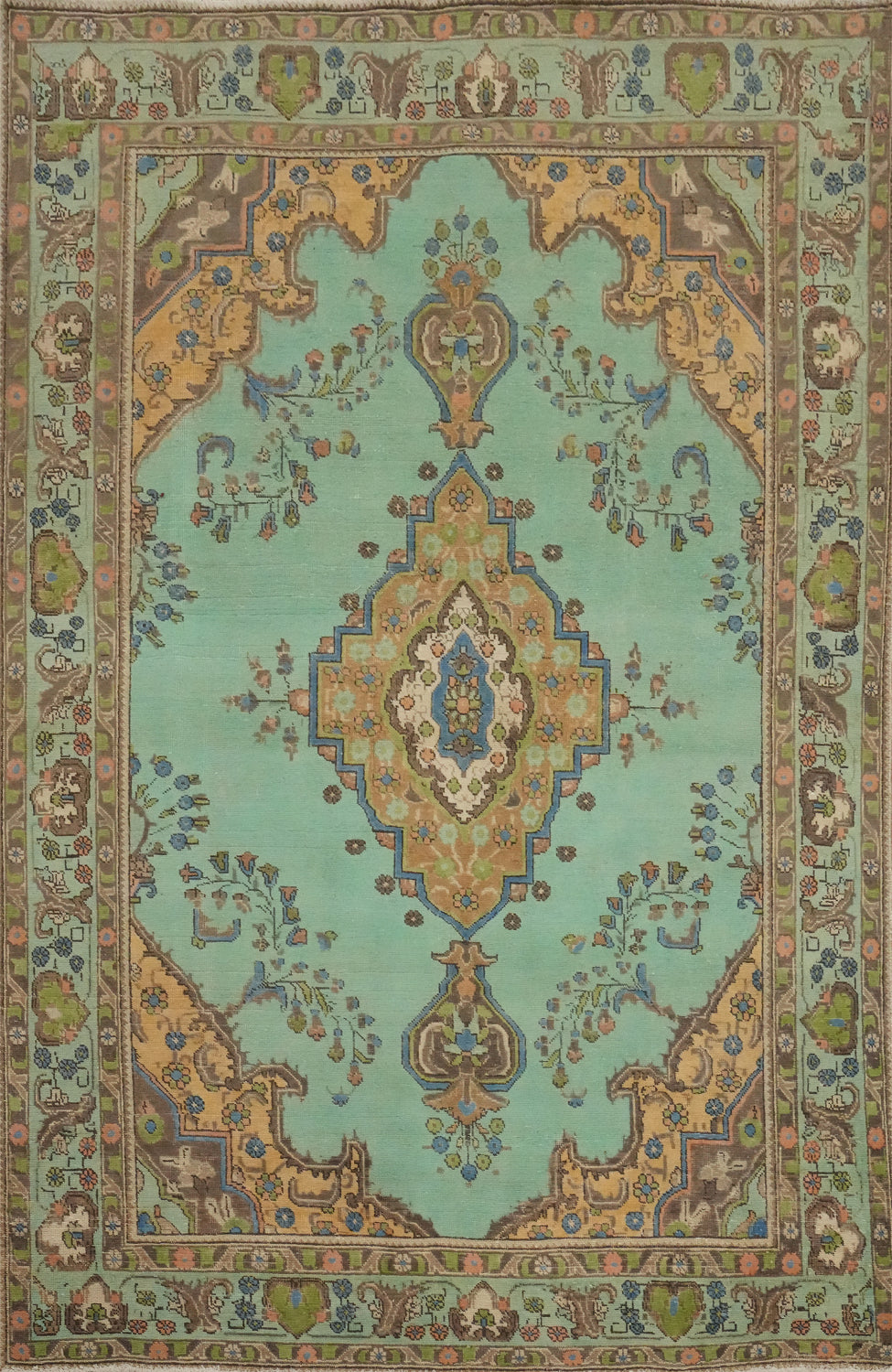 Turquoise Green Tabriz Persian Area Rug 7x10