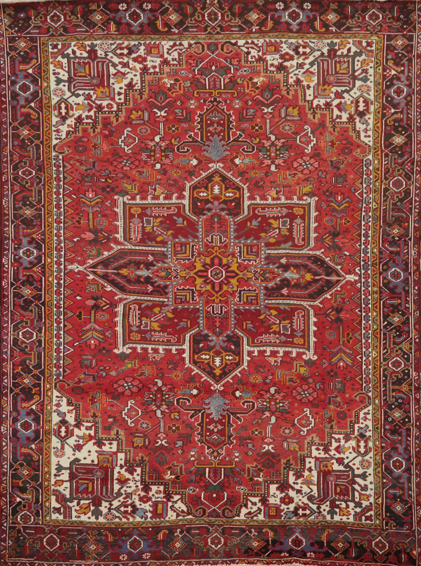 Vintage Red Wool Heriz Persian Area Rug 9x11