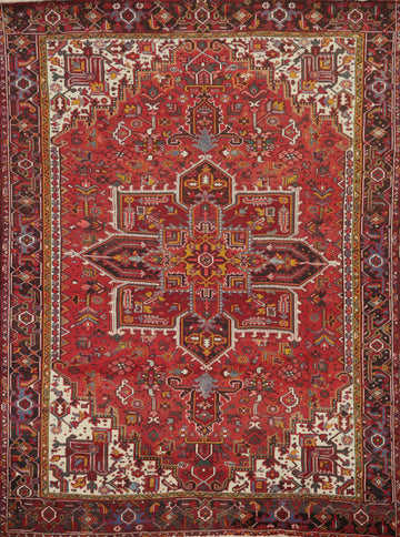 Vintage Red Wool Heriz Persian Area Rug 9x11