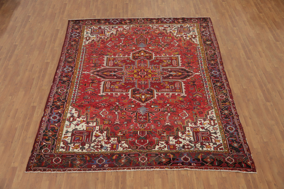 Vintage Red Wool Heriz Persian Area Rug 9x11