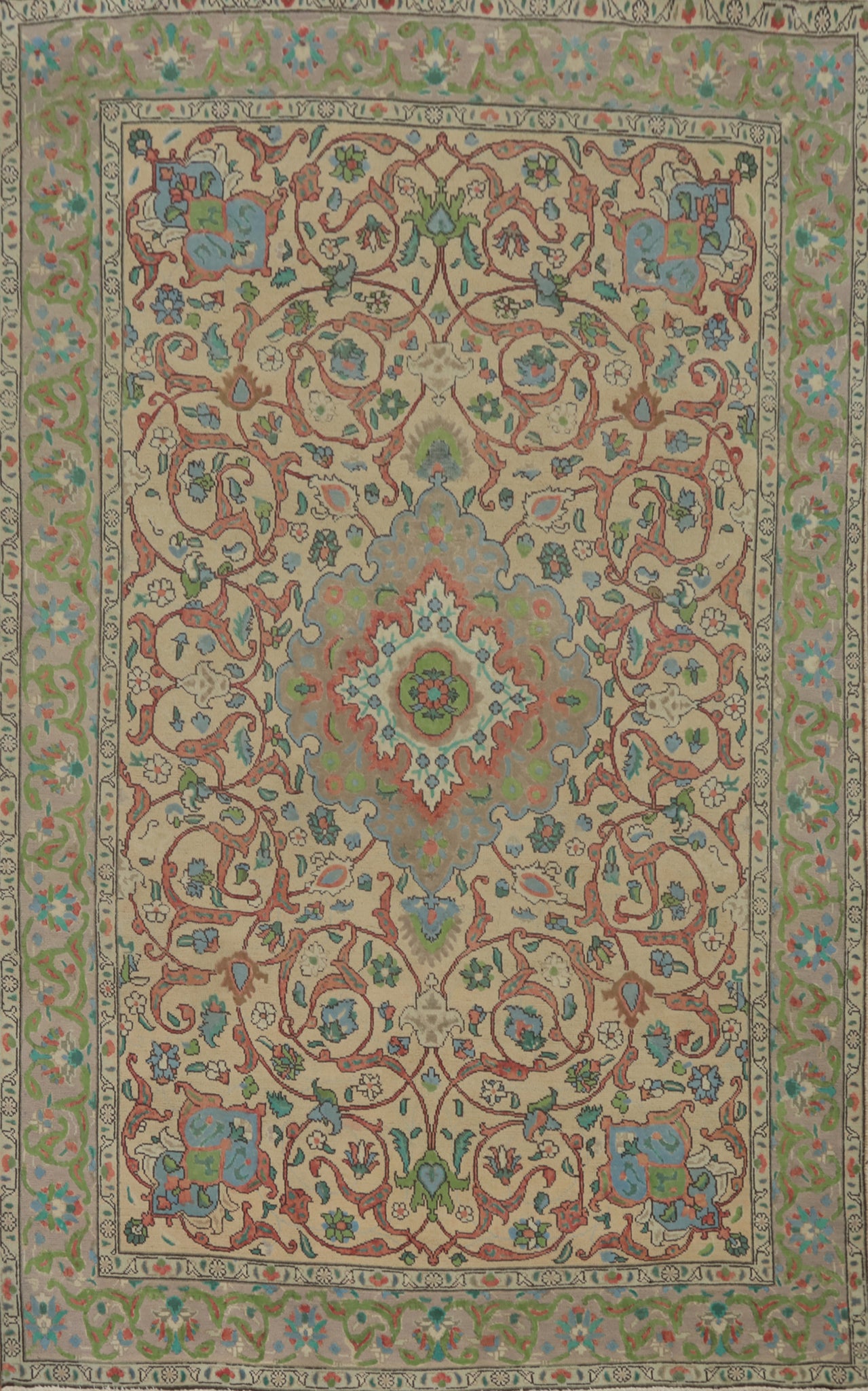 Vintage Wool Floral Tabriz Persian Area Rug 6x10
