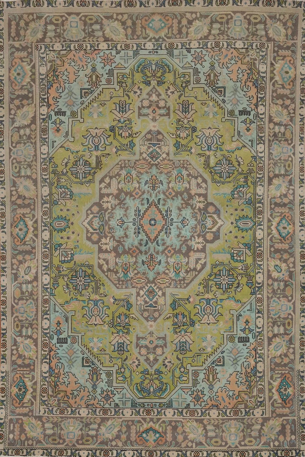 Green Geometric Wool Tabriz Persian Area Rug 6x9