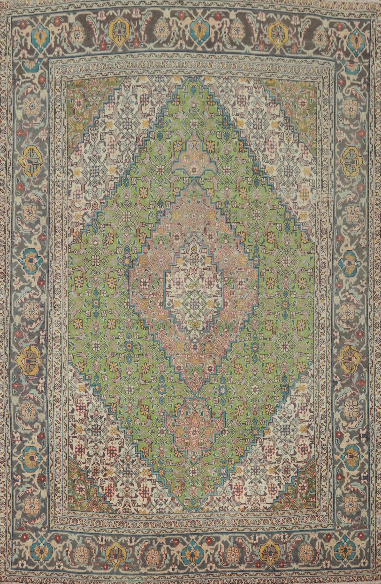 Green Traditional Tabriz Persian Area Rug 6x9