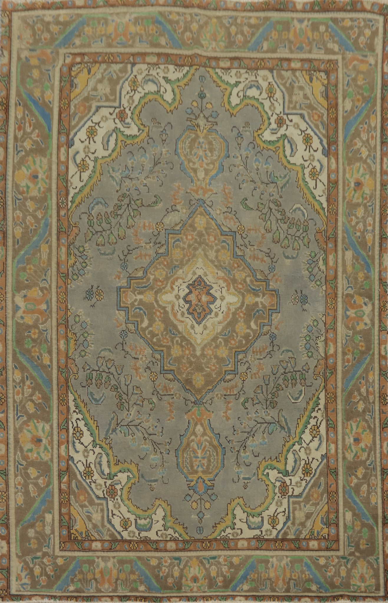 Traditional Wool Gray Tabriz Persian Area Rug 6x9