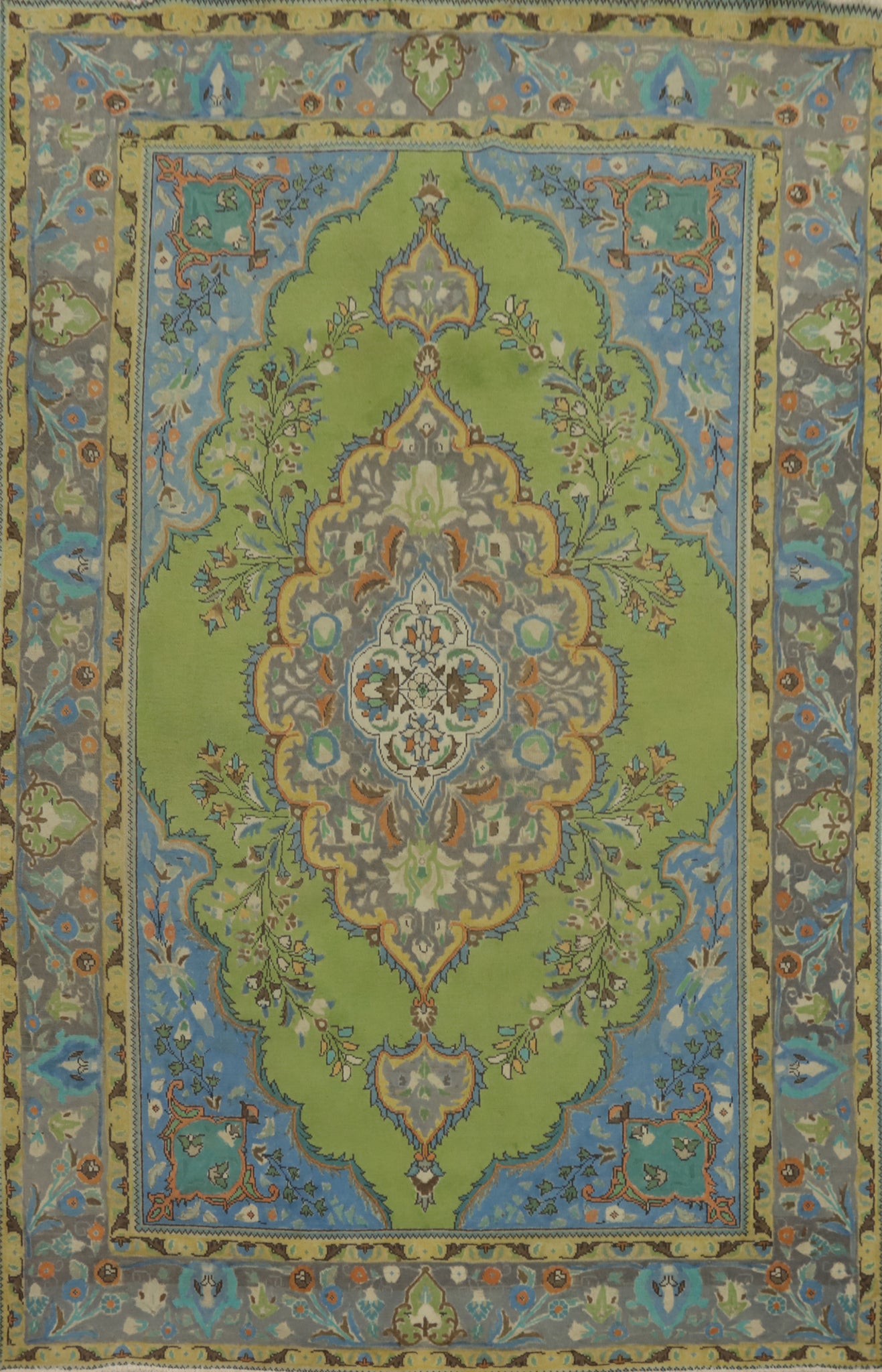 Green Wool Handmade Tabriz Persian Area Rug 6x9