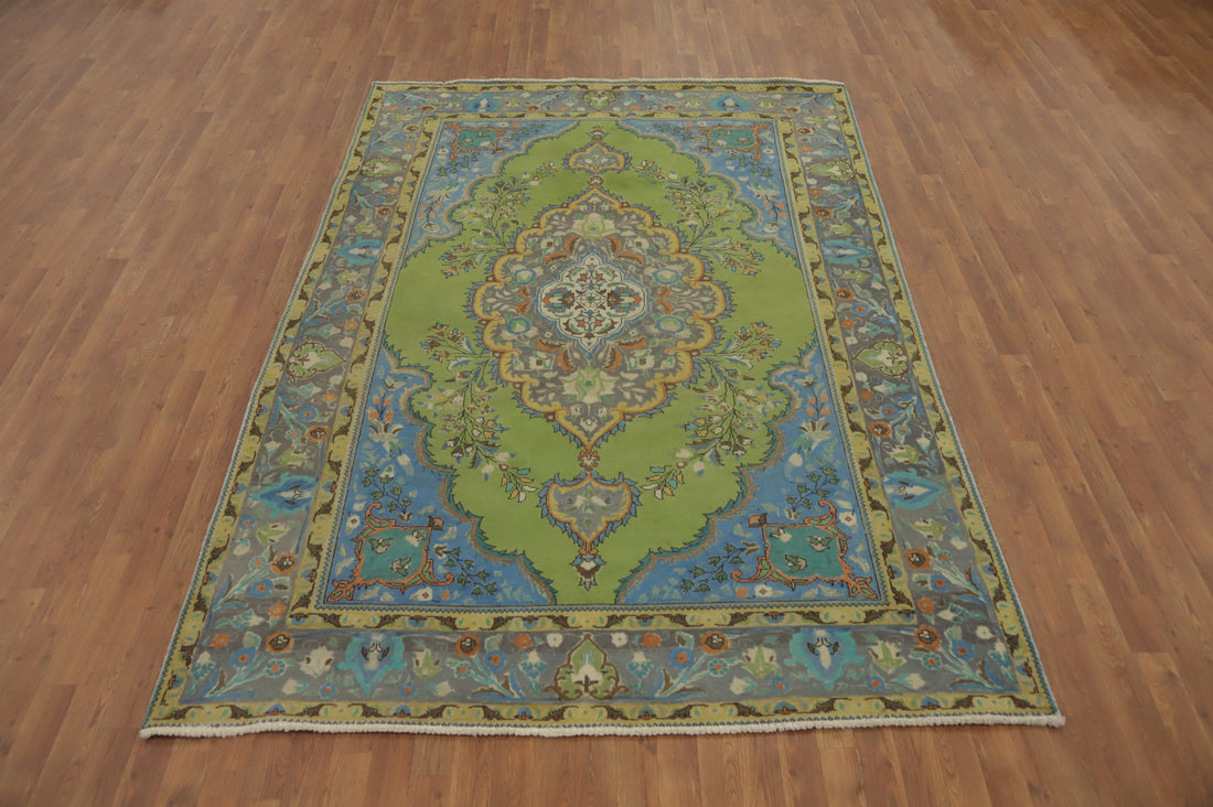 Green Wool Handmade Tabriz Persian Area Rug 6x9