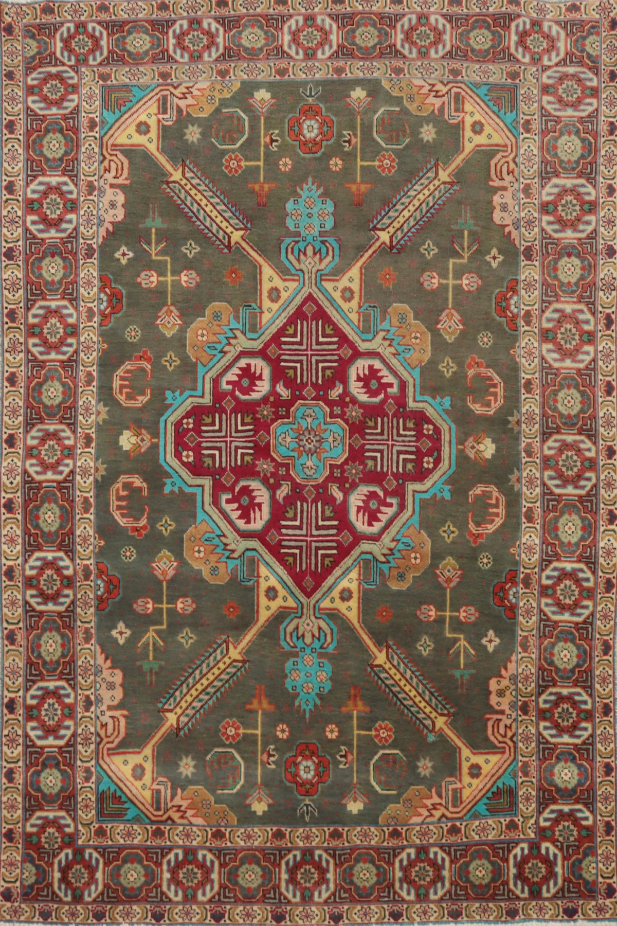 Handmade Geometric Tabriz Persian Rug 4x6