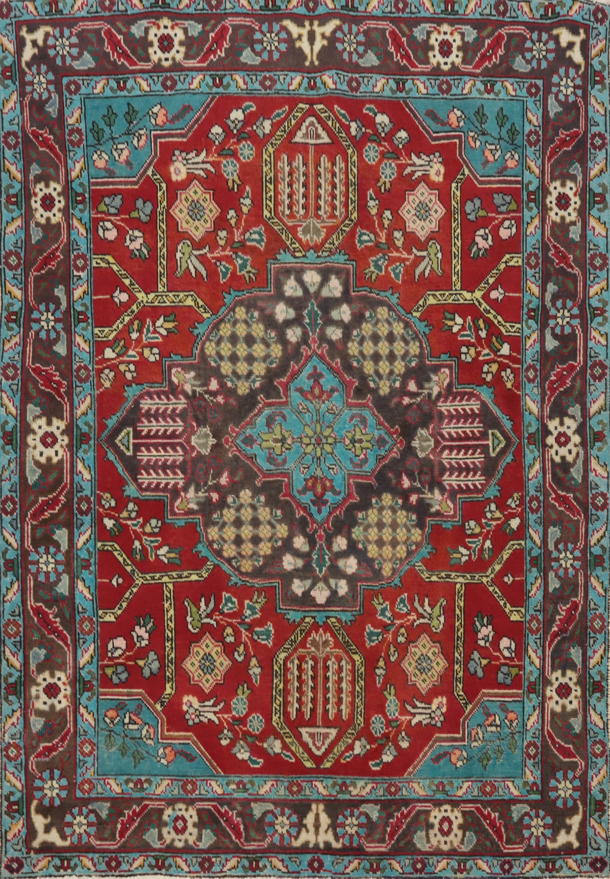 Handmade Red Wool Tabriz Persian Rug 5x6