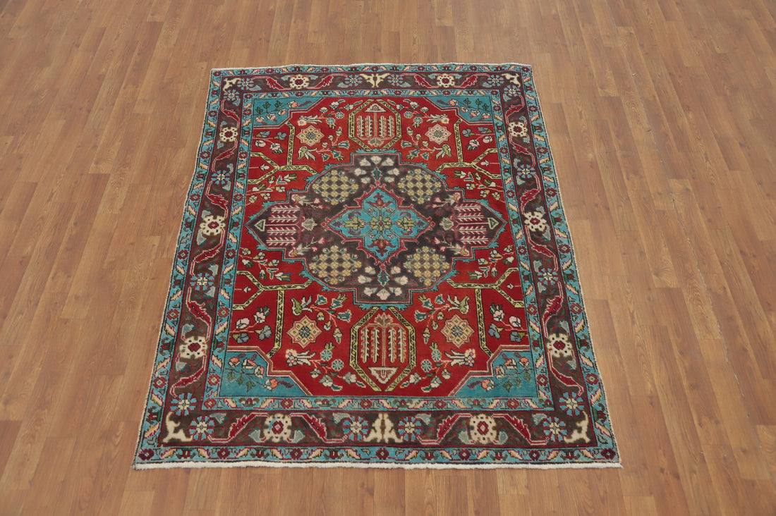 Handmade Red Wool Tabriz Persian Rug 5x6