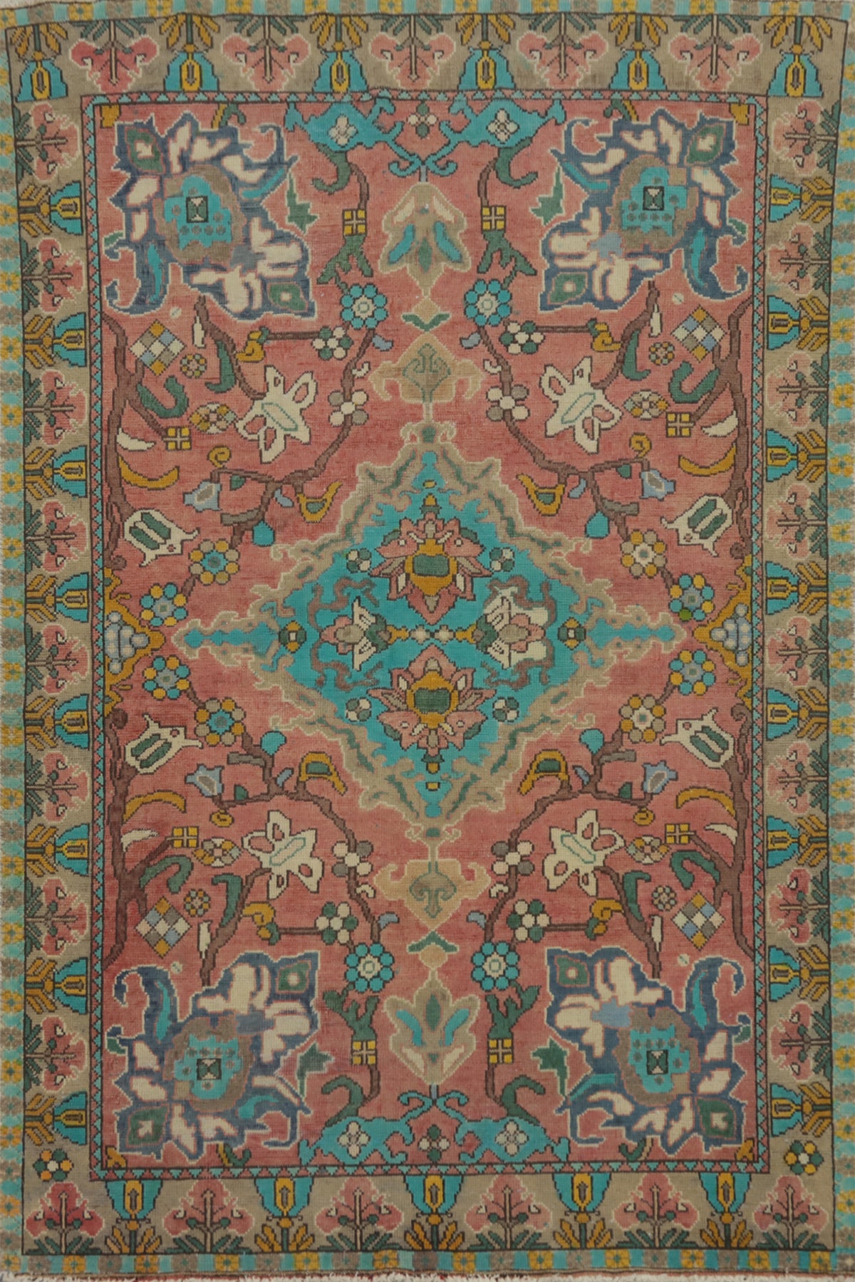 Vintage Wool Pink Bakhtiari Persian Rug 5x7