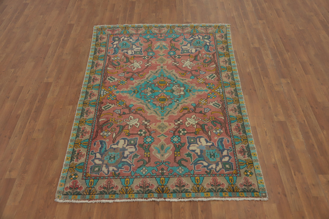 Vintage Wool Pink Bakhtiari Persian Rug 5x7