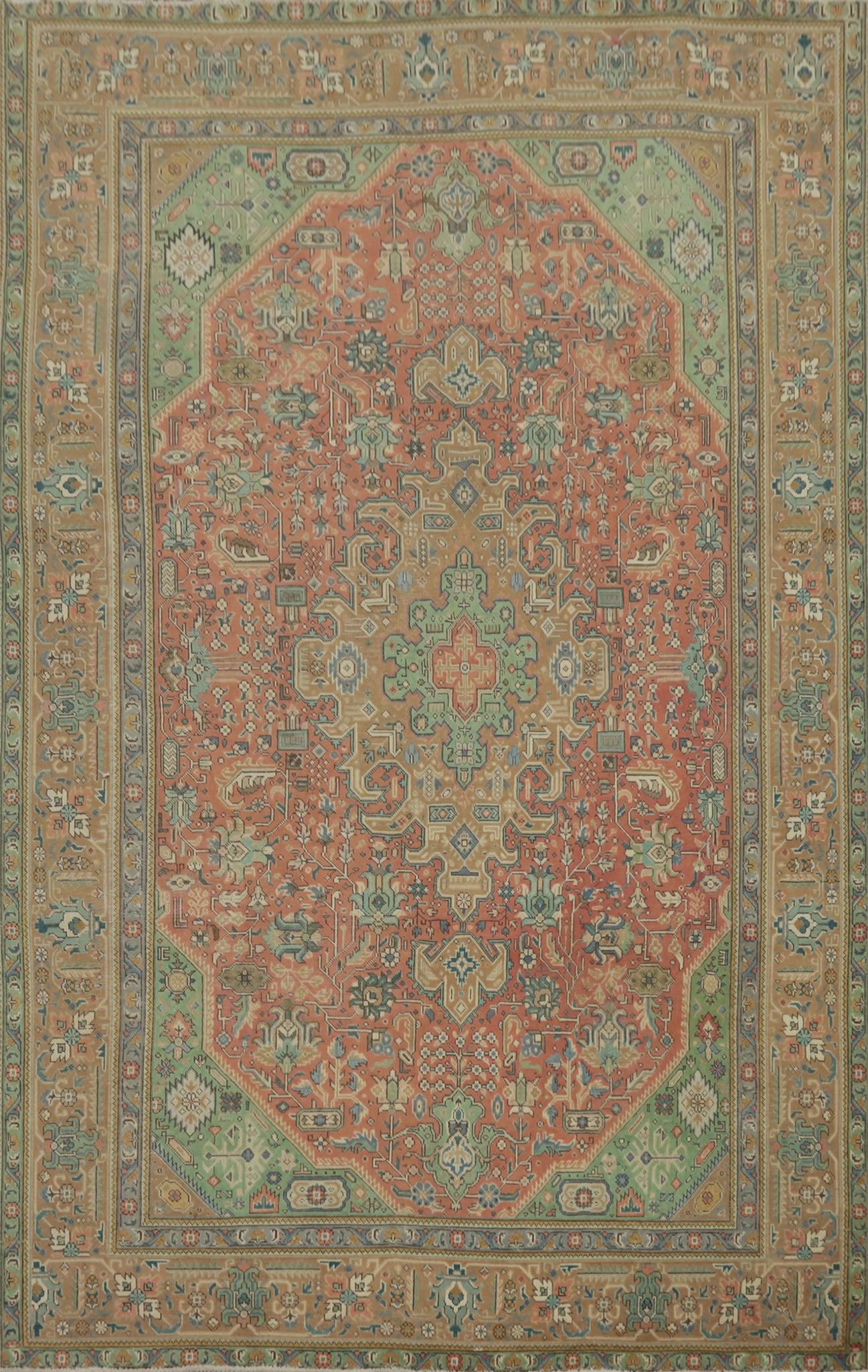 Vintage Geometric Tabriz Persian Area Rug 6x9