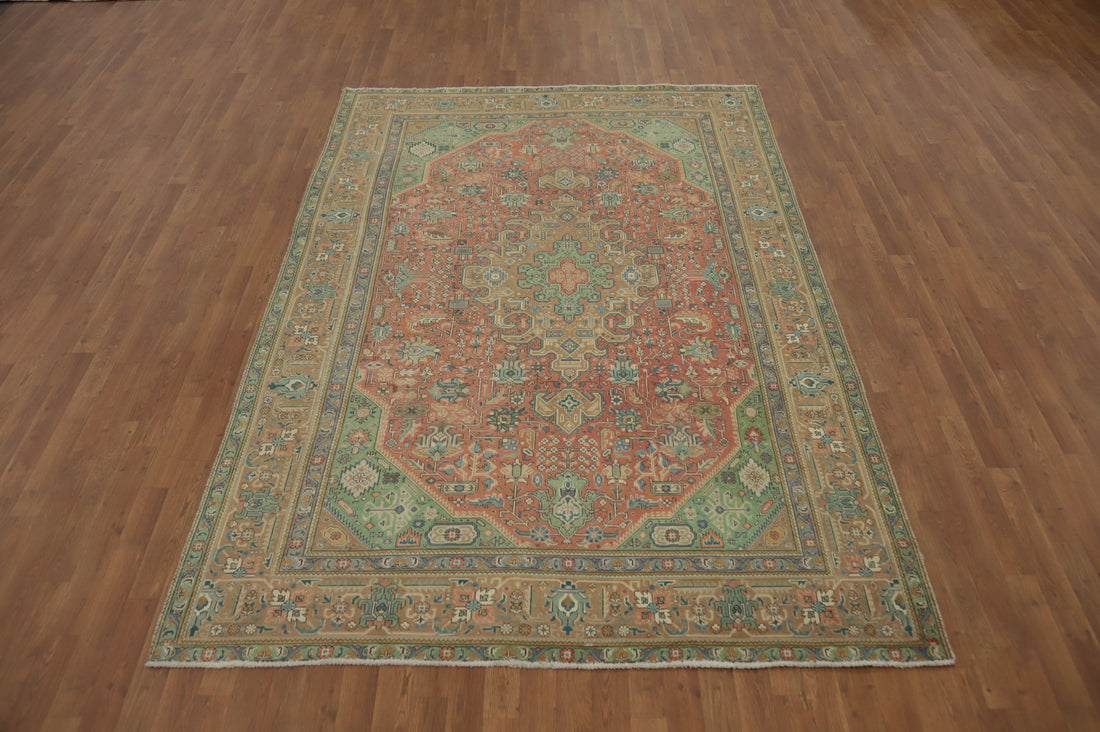 Vintage Geometric Tabriz Persian Area Rug 6x9