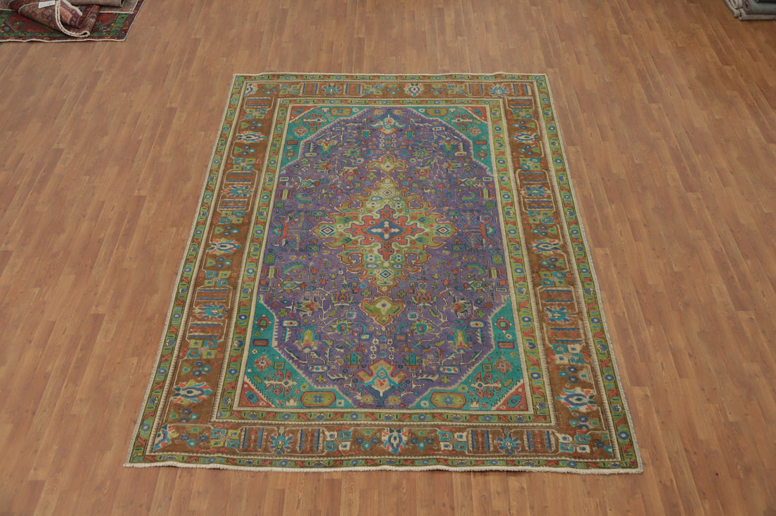 Purple Wool Handmade Tabriz Persian Area Rug 8x11