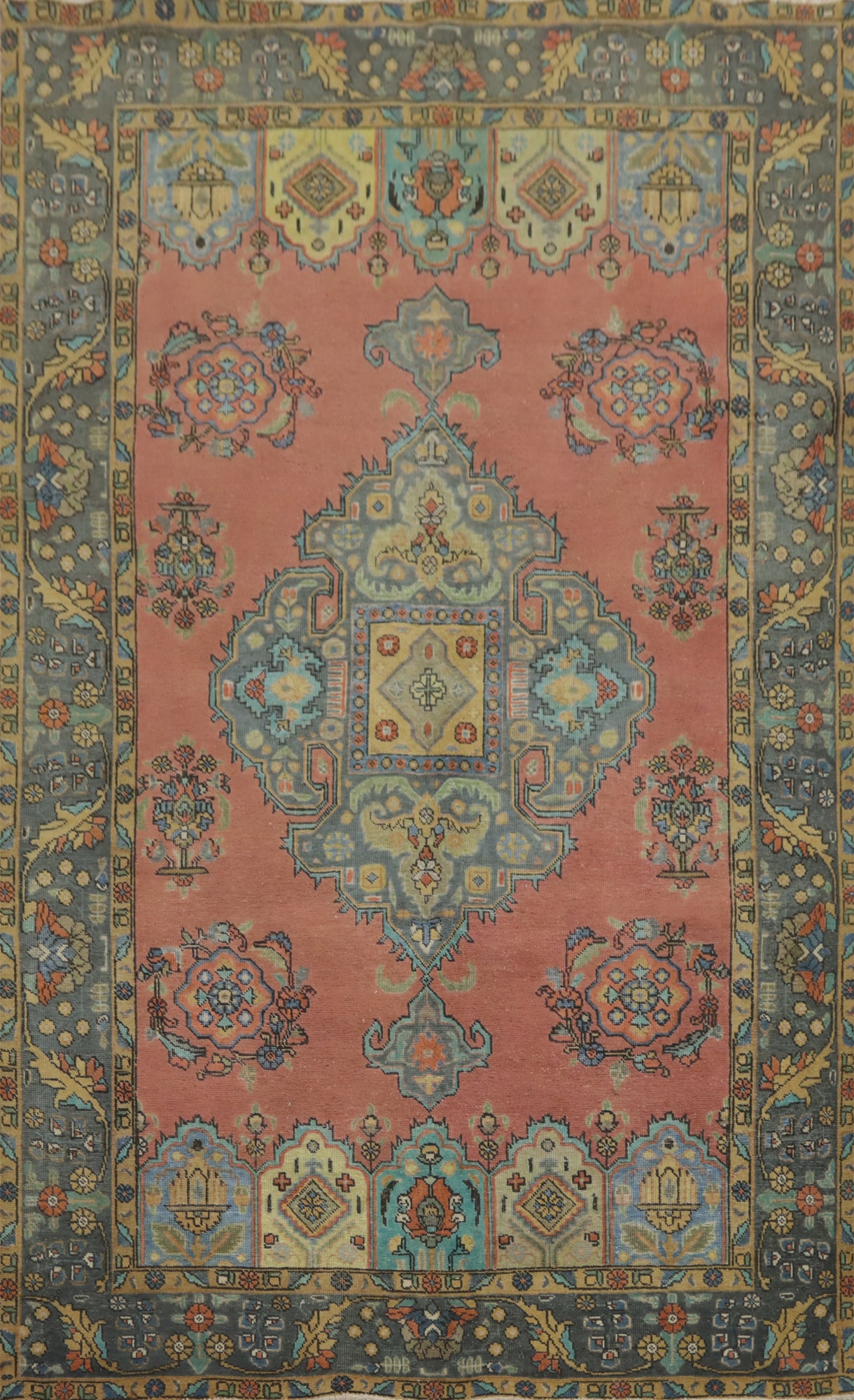 Pink Wool Vintage Tabriz Persian Area Rug 6x10