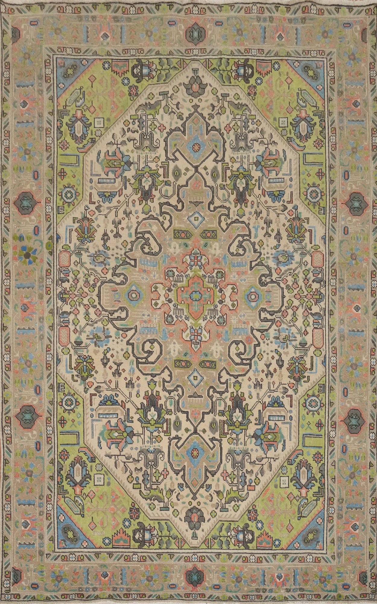 Vintage Geometric Tabriz Persian Area Rug 7x10