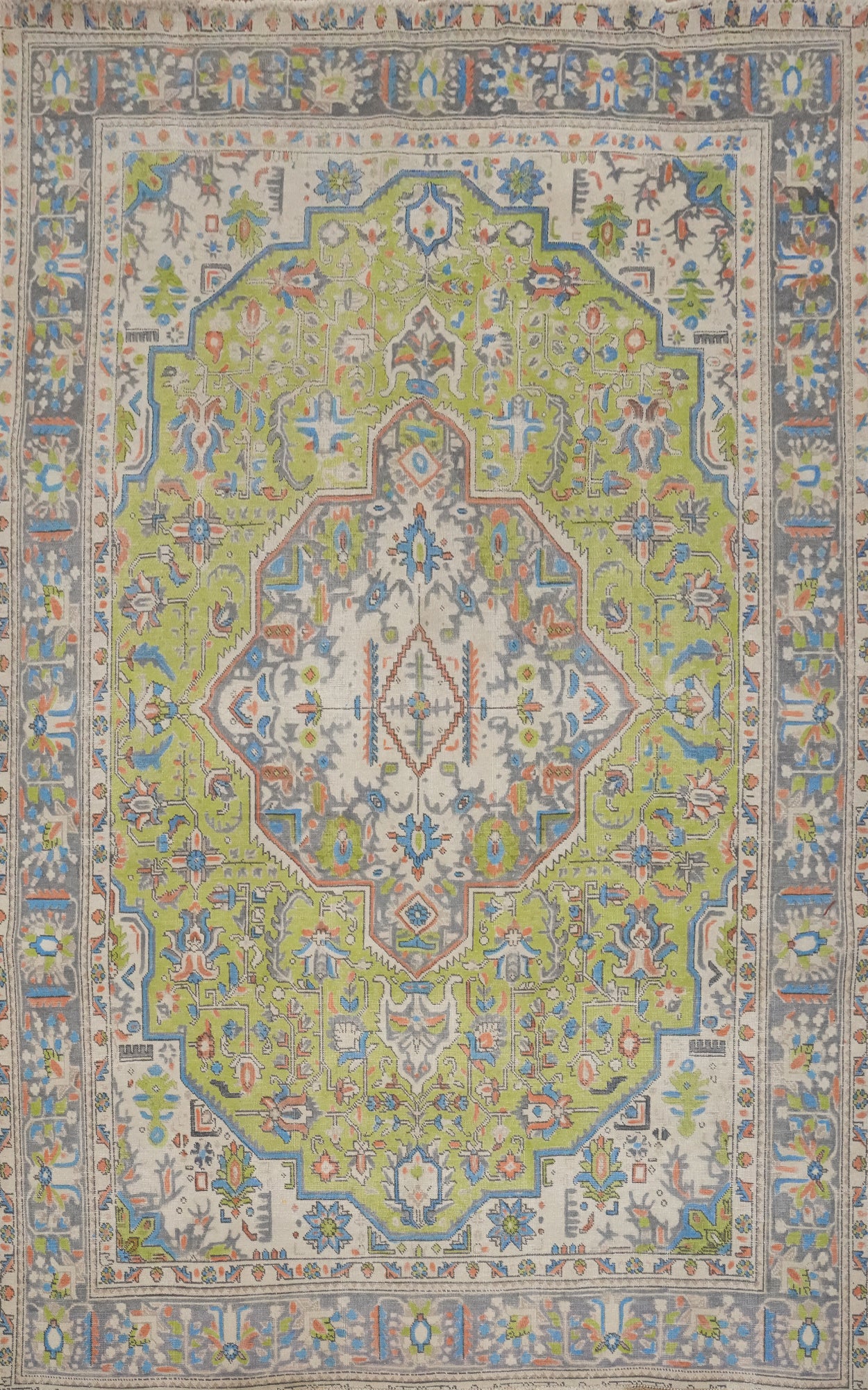 Geometric Green Tabriz Persian Area Rug 7x9
