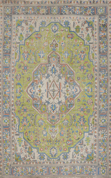Geometric Green Tabriz Persian Area Rug 7x9